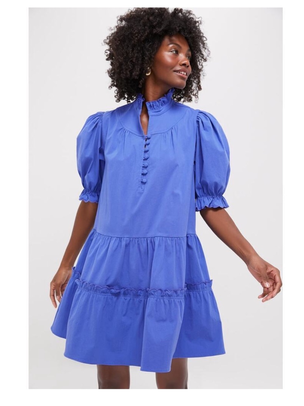 Tuckernuck Pomander place Selena azure blue tiered mini dress puff sleeve